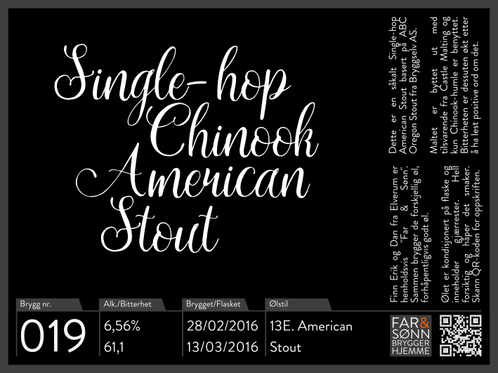 019 - Single-hop Chinook American Stout - Etiketter